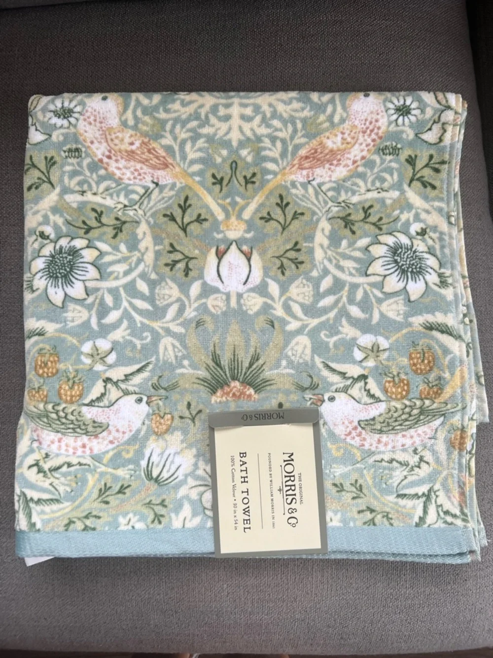 6 pc William Morris Strawberry Thief Floral Velour Bath Towel Set